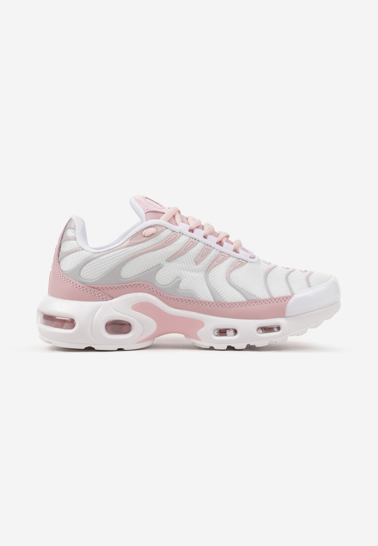 Biało-Różowe Buty Sportowe Sneakersy z Geometrycznym Tłoczeniem Vulinea