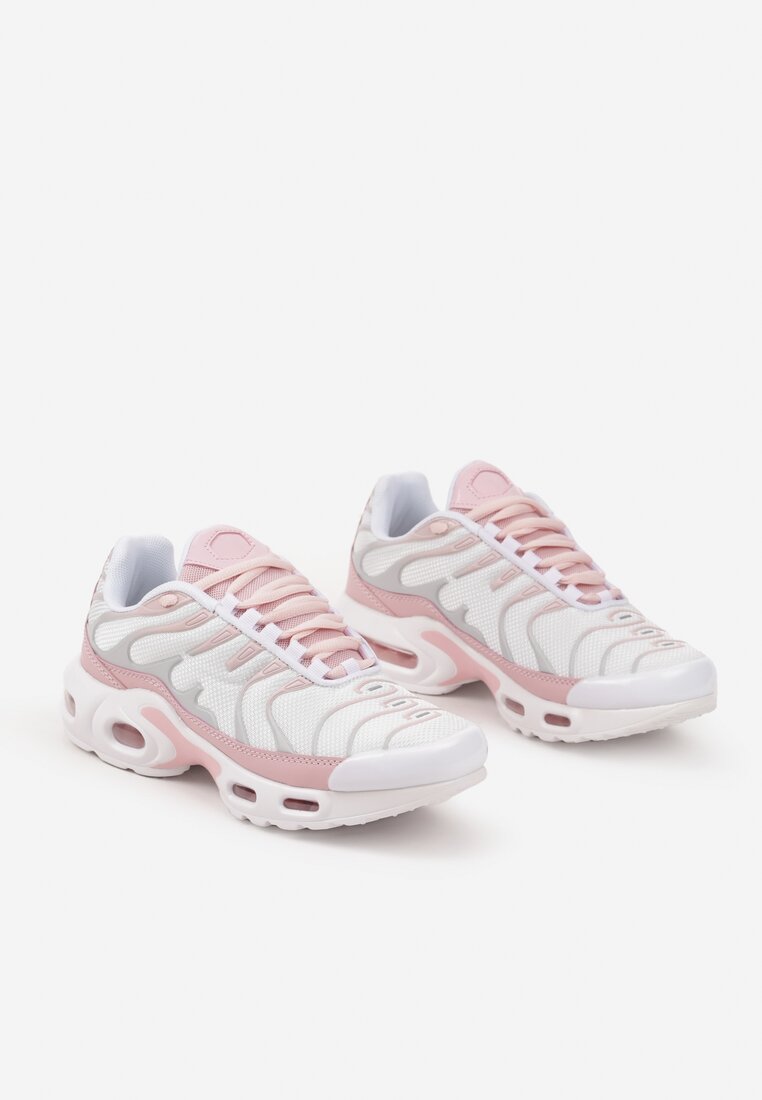 Biało-Różowe Buty Sportowe Sneakersy z Geometrycznym Tłoczeniem Vulinea
