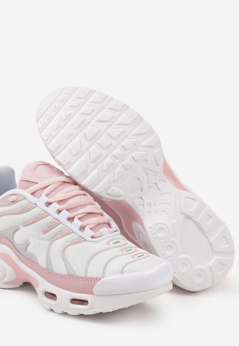 Biało-Różowe Buty Sportowe Sneakersy z Geometrycznym Tłoczeniem Vulinea