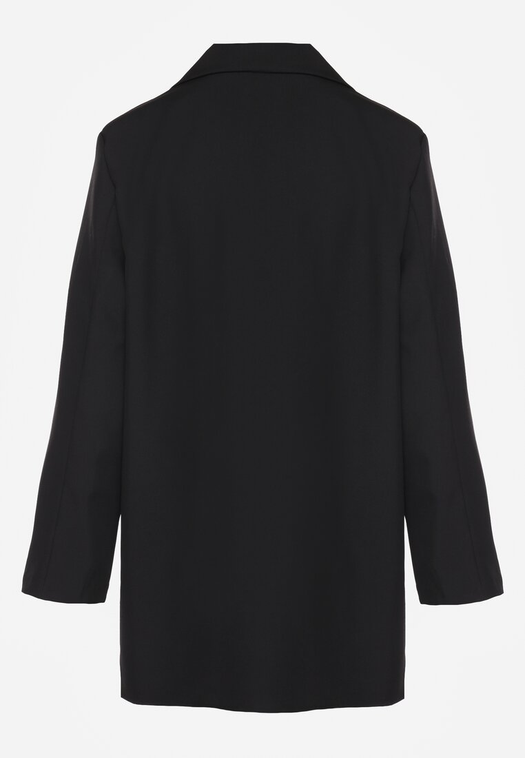 Czarna Marynarka Dwurzędowa o Przedłużonym Fasonie Pilinne