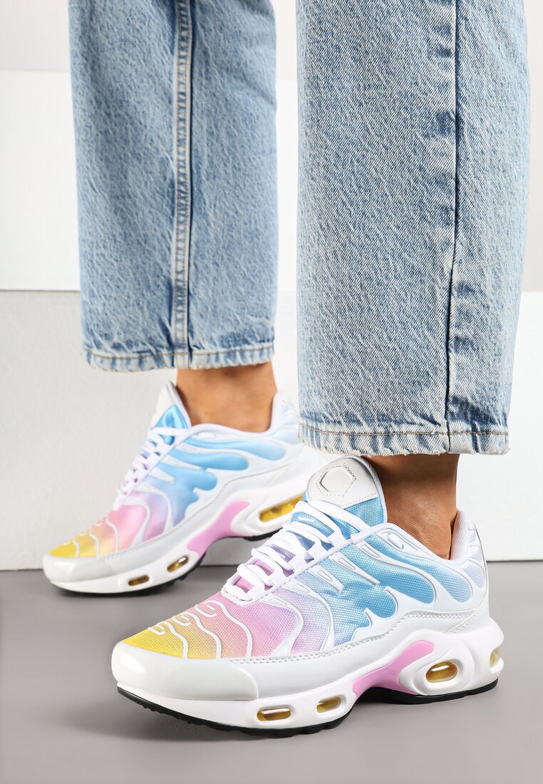 Biało-Niebieskie Buty Sportowe Sneakersy z Geometrycznym Tłoczeniem Vulinea