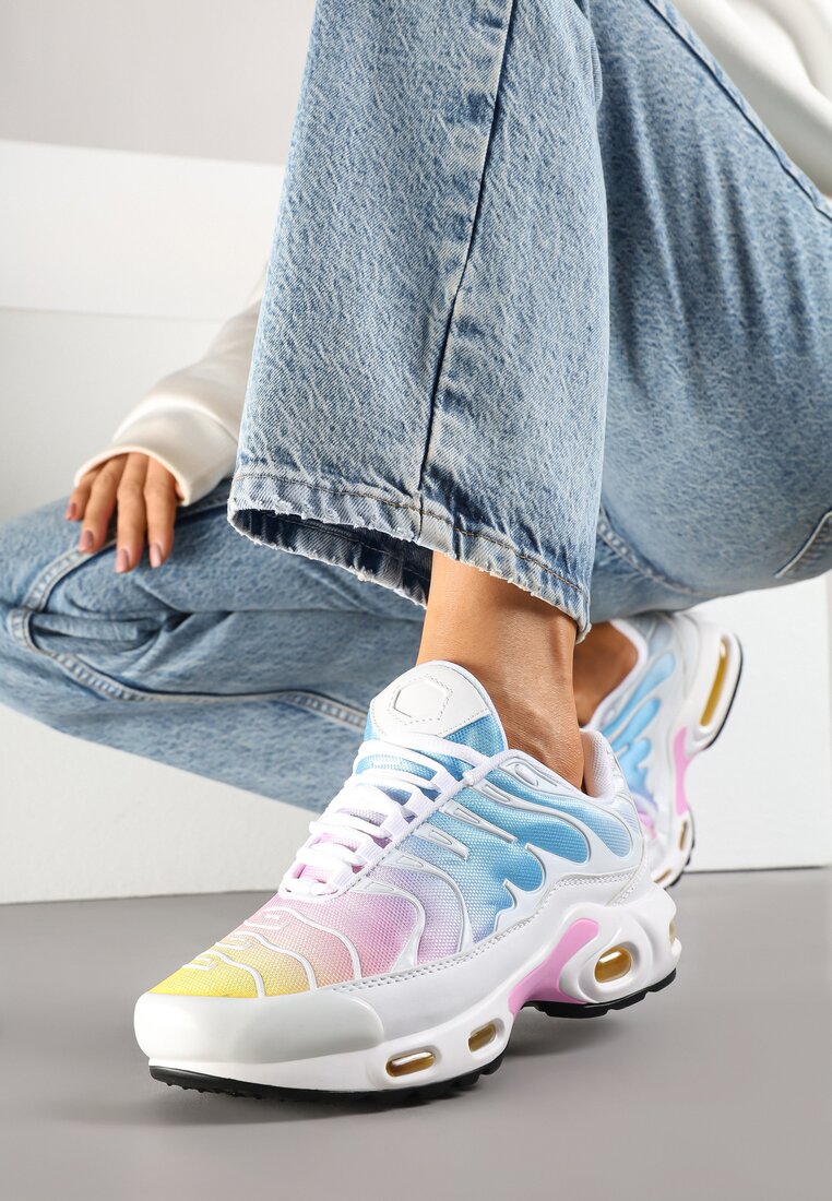 Biało-Niebieskie Buty Sportowe Sneakersy z Geometrycznym Tłoczeniem Vulinea