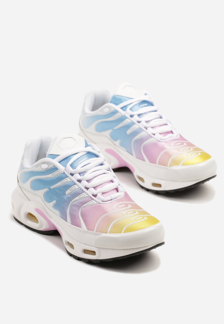 Biało-Niebieskie Buty Sportowe Sneakersy z Geometrycznym Tłoczeniem Vulinea