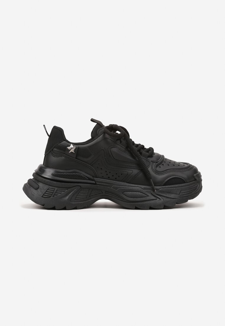 Czarne Sneakersy Streetwearowe na Grubej Podeszwie Waniffia