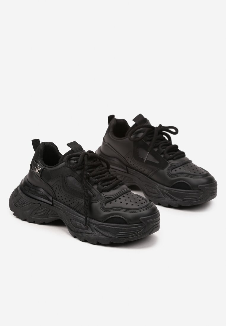 Czarne Sneakersy Streetwearowe na Grubej Podeszwie Waniffia