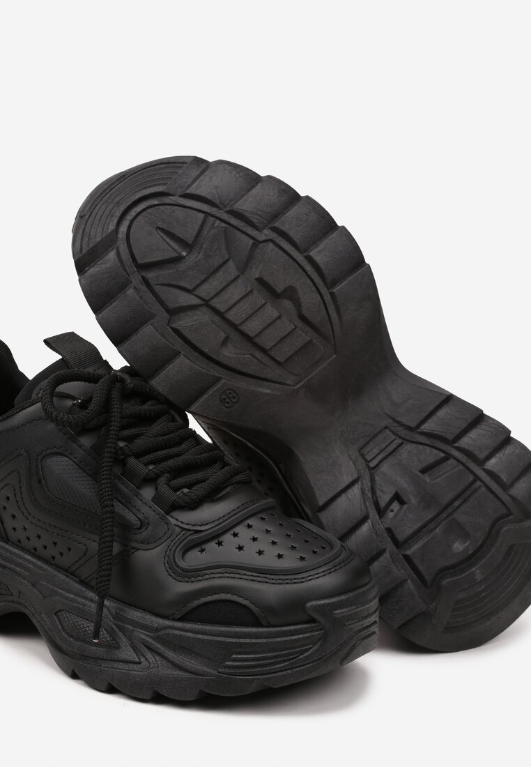 Czarne Sneakersy Streetwearowe na Grubej Podeszwie Waniffia