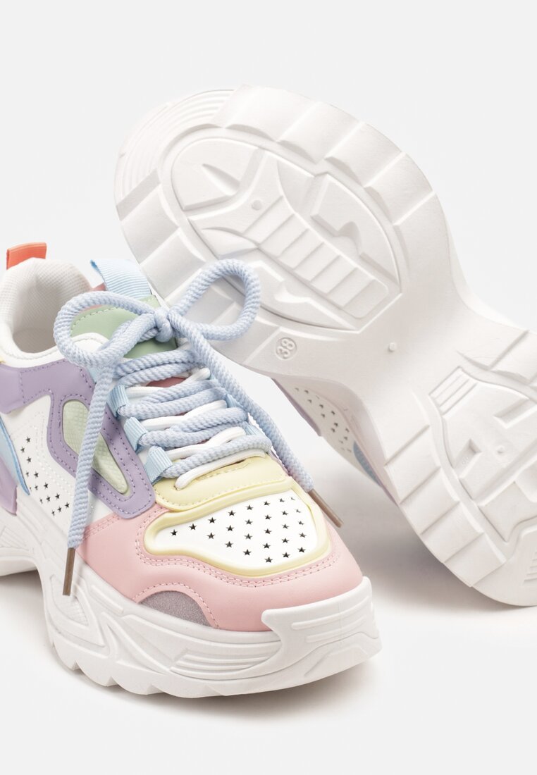 Biało-Niebieskie Sneakersy Streetwearowe na Grubej Podeszwie Waniffia