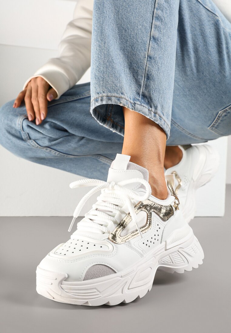 Białe Sneakersy Streetwearowe na Grubej Podeszwie Waniffia