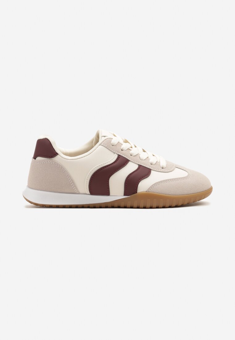 Beżowo-Bordowe Sneakersy Kultowe Tenisówki Zdobione Przeszyciami Welluria