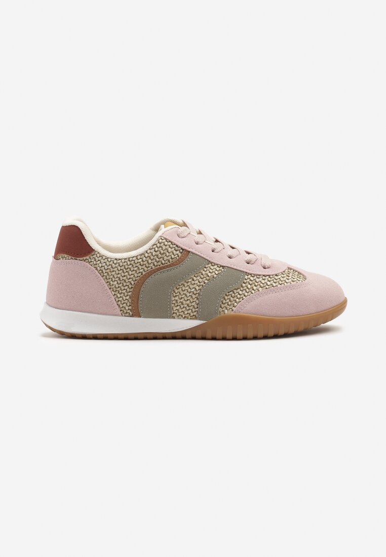 Różowo-Zielone Sneakersy z Geometrycznym Motywem i Plecionką Laniffia