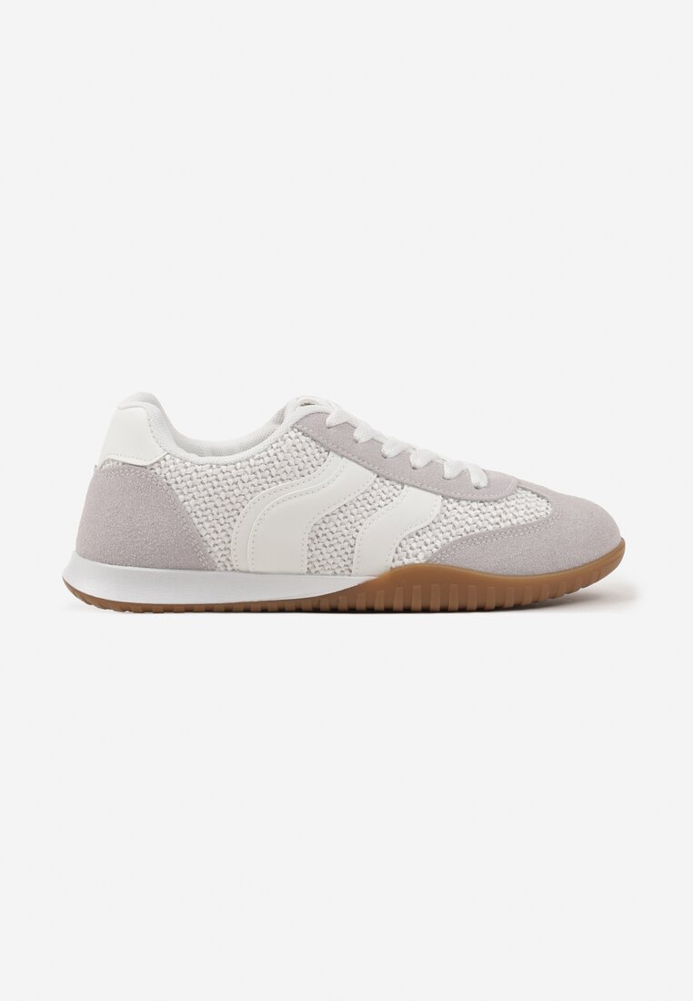 Biało-Szare Sneakersy z Geometrycznym Motywem i Plecionką Laniffia