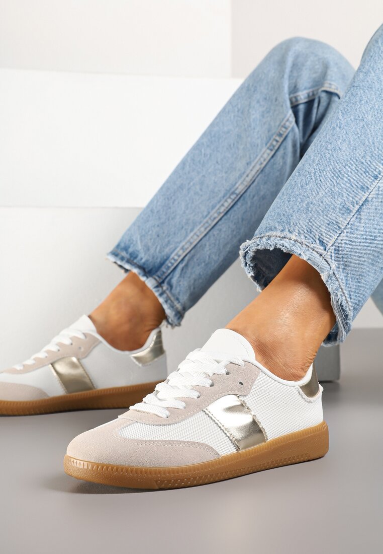 Biało-Złote Sneakersy Tenisówki w Kultowym Stylu Neolithaen