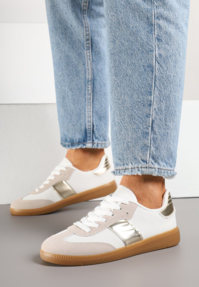 Biało-Złote Sneakersy Tenisówki w Kultowym Stylu Neolithaen