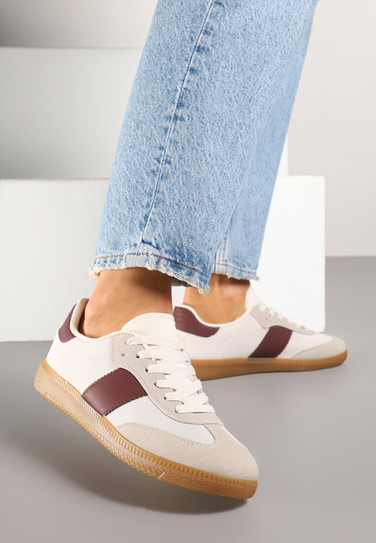 Beżowo-Bordowe Sneakersy Tenisówki w Kultowym Stylu Neolithaen