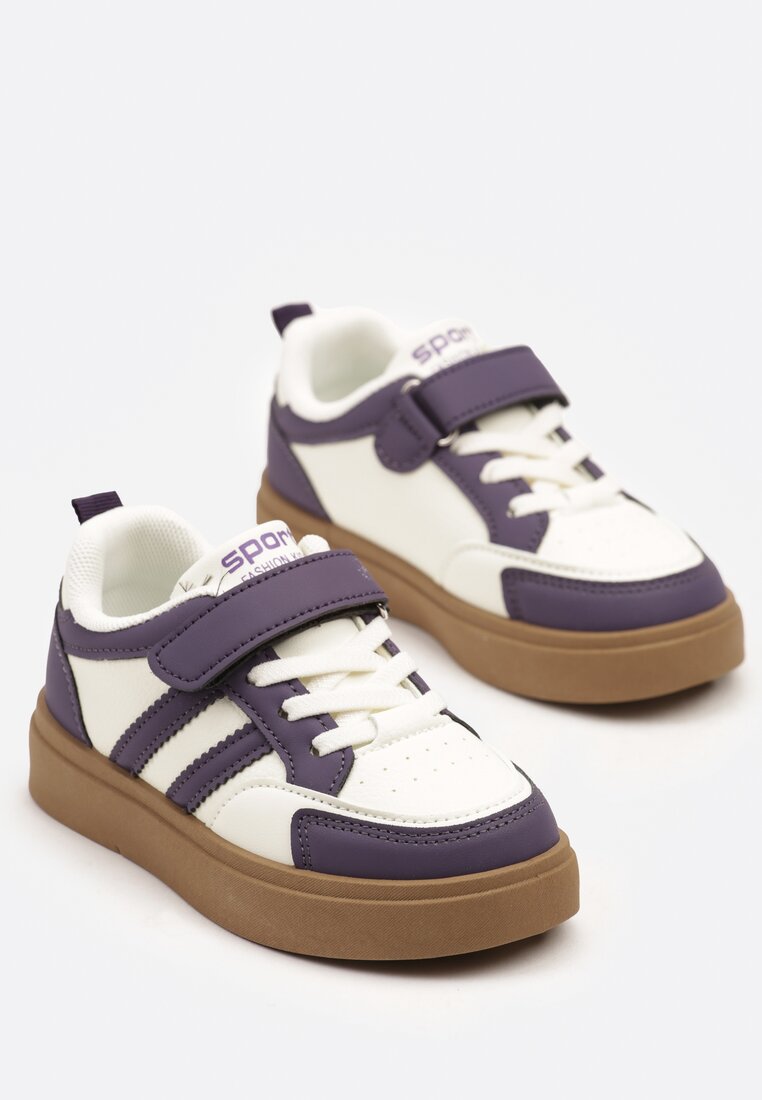 Biało-Fioletowe Buty Sportowe Sneakersy z Geometrycznym Wzorem Erriti