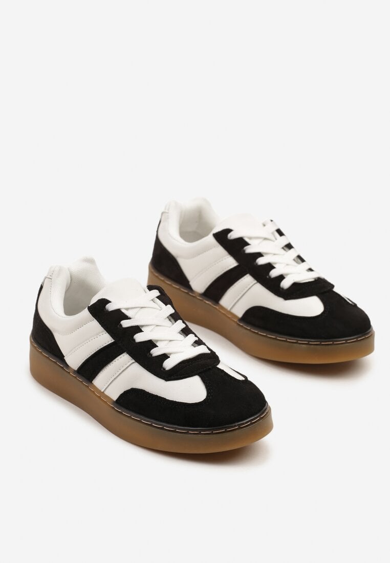Czarno-Białe Sneakersy Tenisówki na Kauczukowej Podeszwie Zalienne