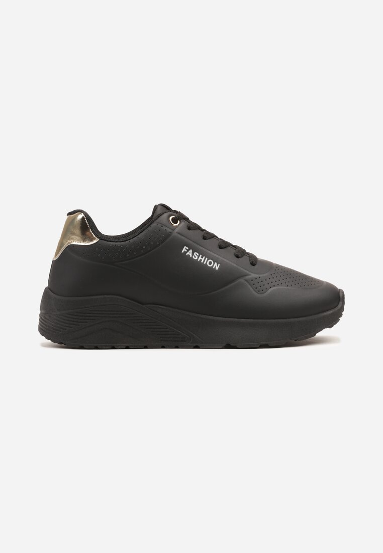 Czarne Buty Sportowe Sneakersy na Podeszwie z Tłoczeniami Zdobione Metaliczną Wstawką Arulla