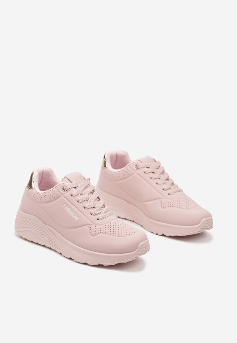 Różowe Buty Sportowe Sneakersy na Podeszwie z Tłoczeniami Zdobione Metaliczną Wstawką Arulla