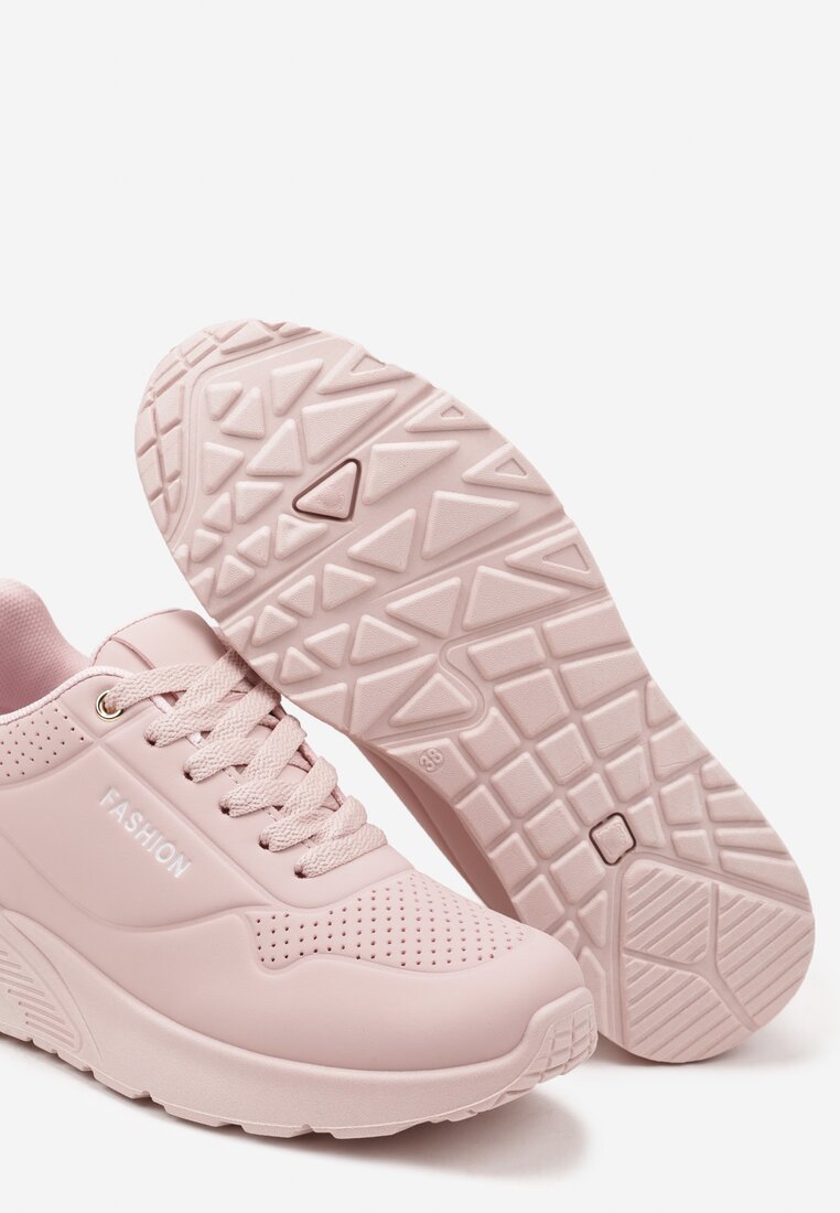 Różowe Buty Sportowe Sneakersy na Podeszwie z Tłoczeniami Zdobione Metaliczną Wstawką Arulla