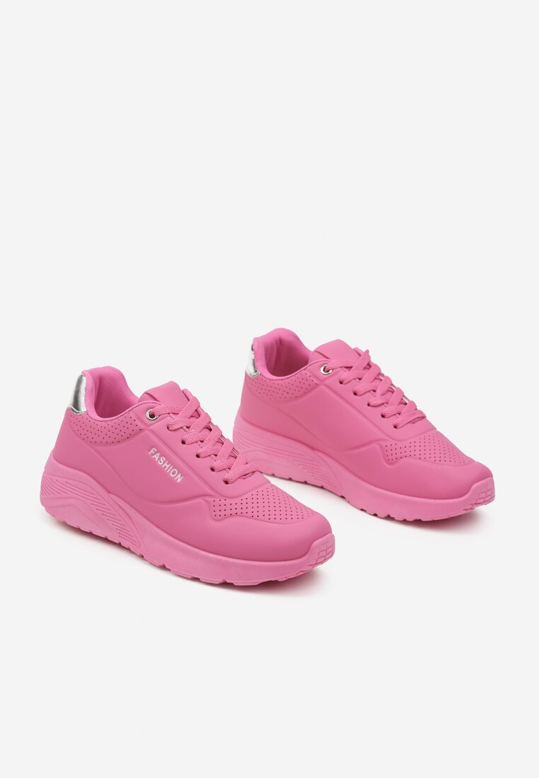 Fuksjowe Buty Sportowe Sneakersy na Podeszwie z Tłoczeniami Zdobione Metaliczną Wstawką Arulla