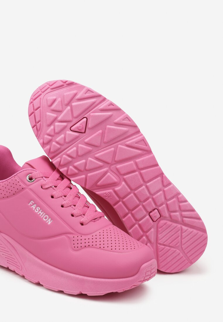 Fuksjowe Buty Sportowe Sneakersy na Podeszwie z Tłoczeniami Zdobione Metaliczną Wstawką Arulla