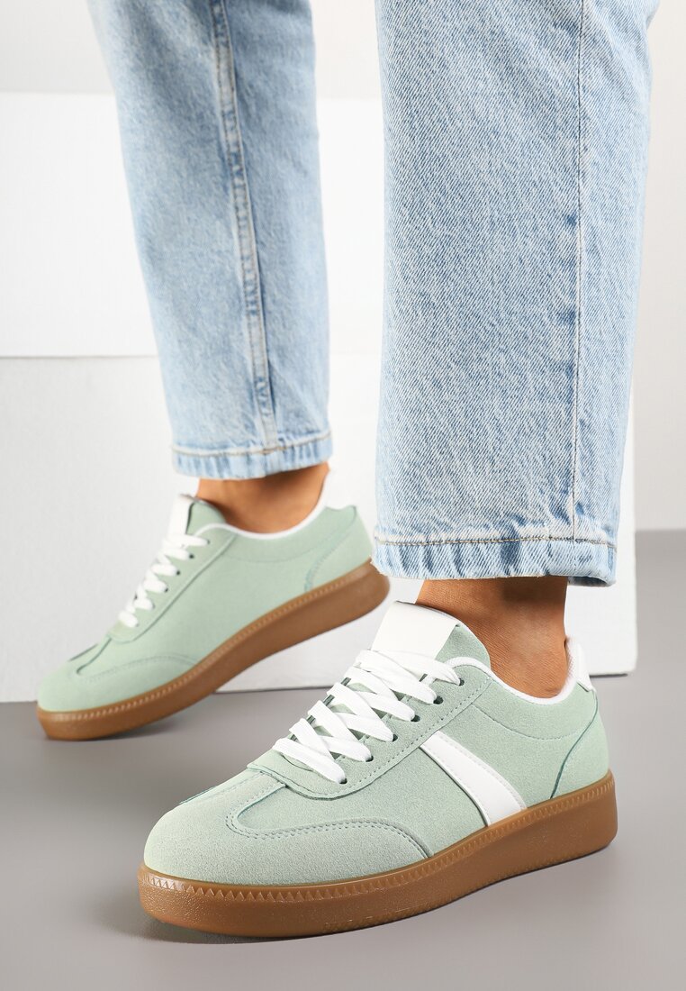 Jasnozielone Sneakersy w Stylu Kultowych Tenisówek Gillifia