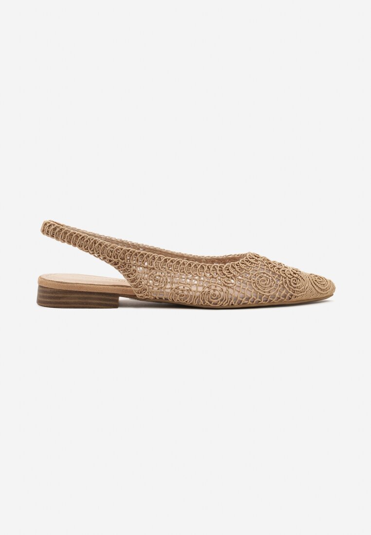 Ciemnobeżowe Ażurowe Sandały Slingback ze Szpiczastym Noskiem Eridoria