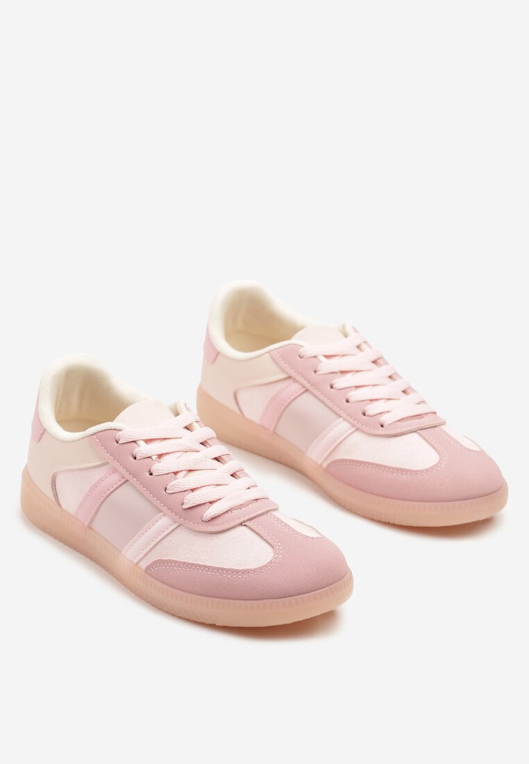 Różowe Sneakersy Sportowe przed Kostkę z Ozdobnymi Paskami Zonevia