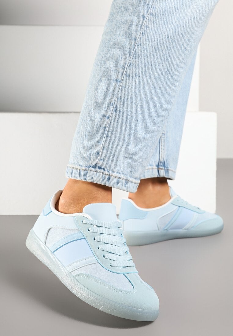 Niebieskie Sneakersy Sportowe przed Kostkę z Ozdobnymi Paskami Zonevia