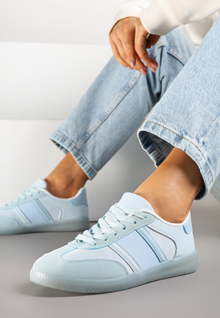 Niebieskie Sneakersy Sportowe przed Kostkę z Ozdobnymi Paskami Zonevia