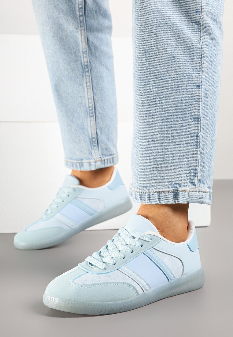 Niebieskie Sneakersy Sportowe przed Kostkę z Ozdobnymi Paskami Zonevia