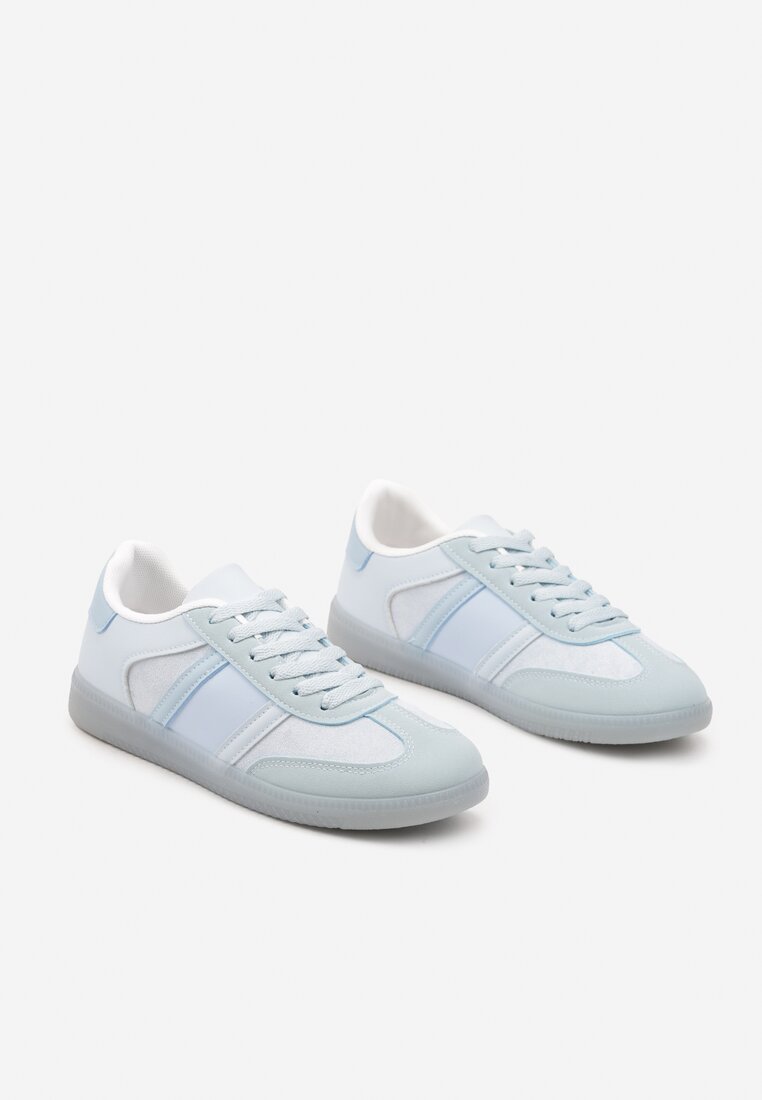 Niebieskie Sneakersy Sportowe przed Kostkę z Ozdobnymi Paskami Zonevia