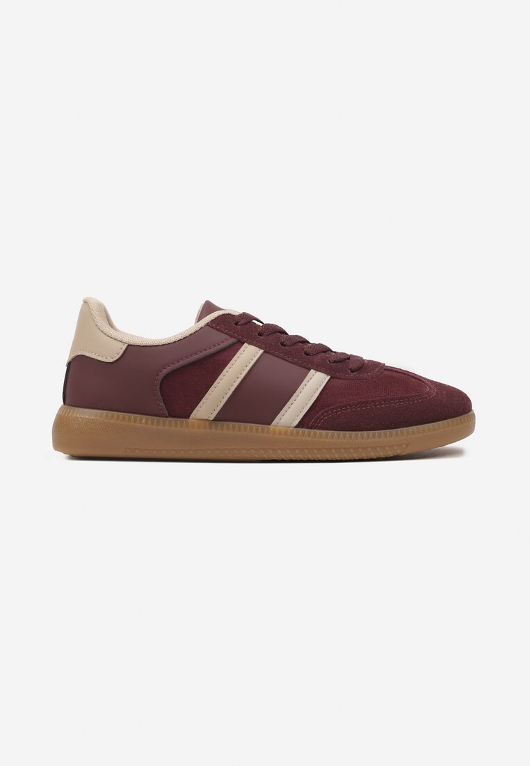 Bordowe Sneakersy Sportowe przed Kostkę z Ozdobnymi Paskami Zonevia