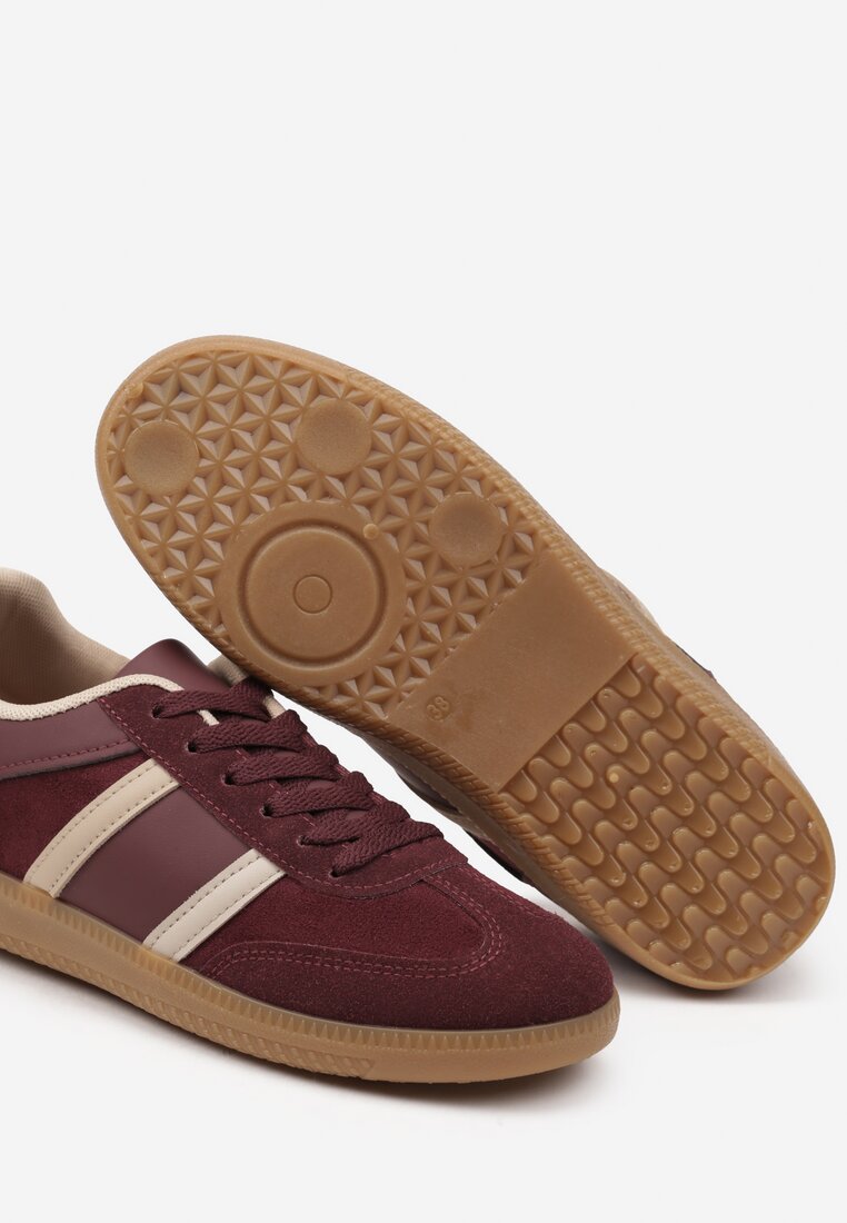 Bordowe Sneakersy Sportowe przed Kostkę z Ozdobnymi Paskami Zonevia