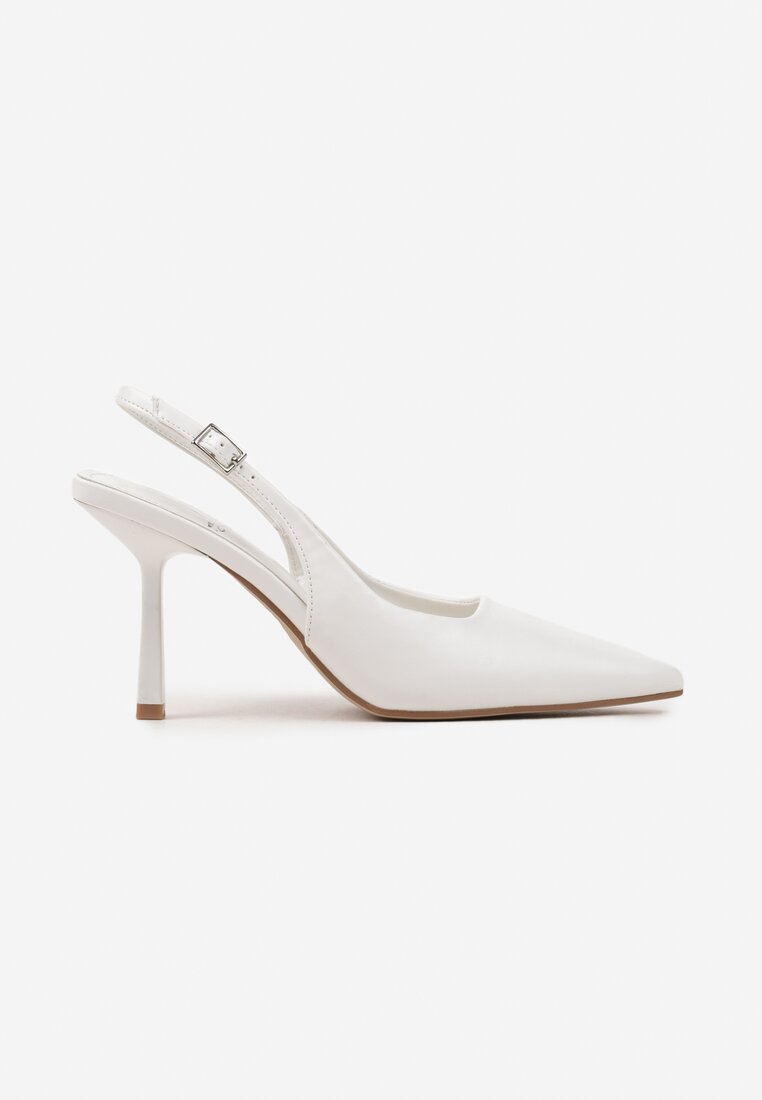 Białe Klasyczne Sandały Szpilki Slingback ze Szpiczastym Noskiem Saniffia