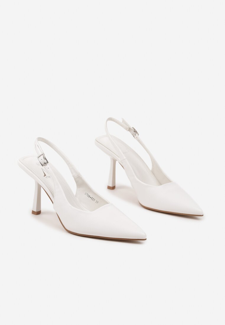 Białe Klasyczne Sandały Szpilki Slingback ze Szpiczastym Noskiem Saniffia