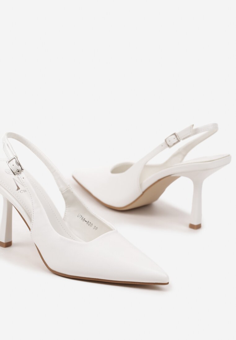 Białe Klasyczne Sandały Szpilki Slingback ze Szpiczastym Noskiem Saniffia