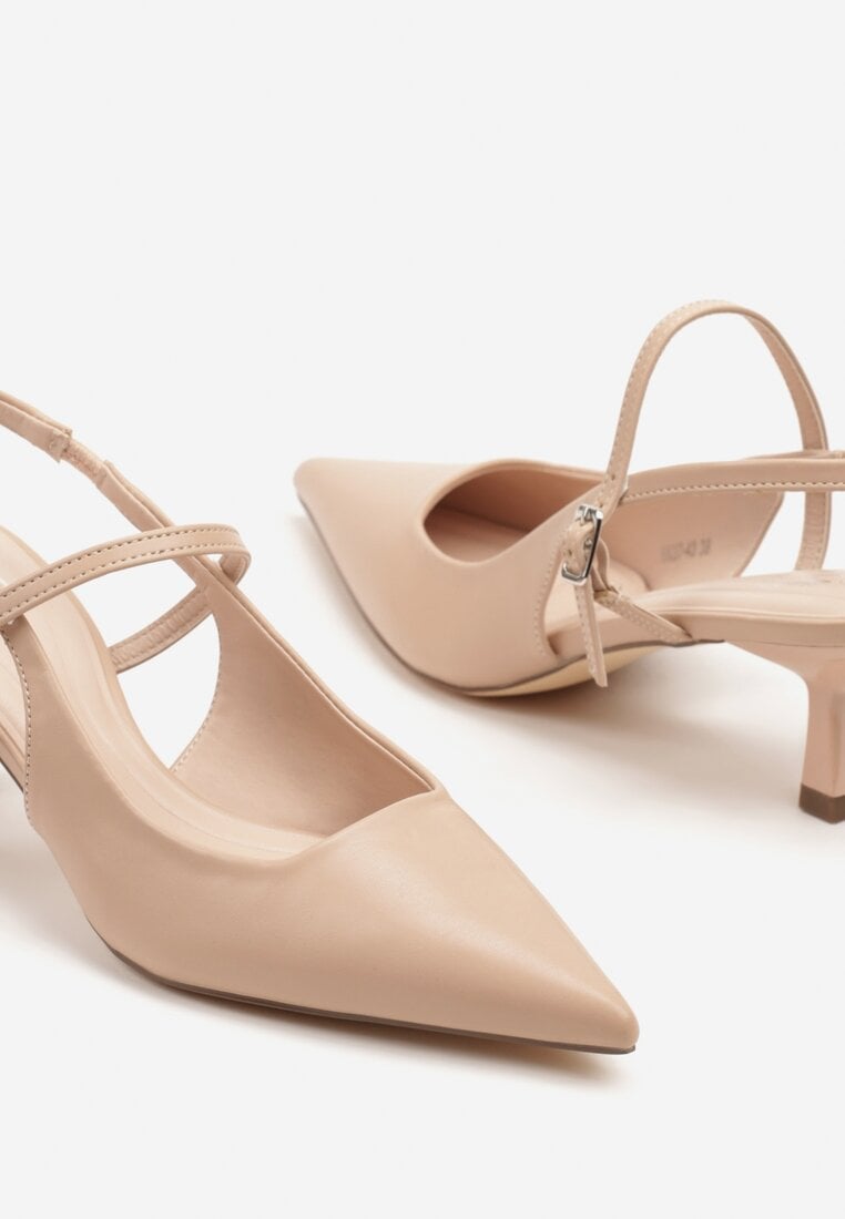 Beżowe Sandały na Kaczuszce Typu Slingback z Ozdobnym Paskiem Lanilia