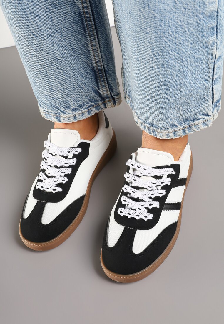 Czarno-Białe Sneakersy Tenisówki z Przeszyciami Lurivia
