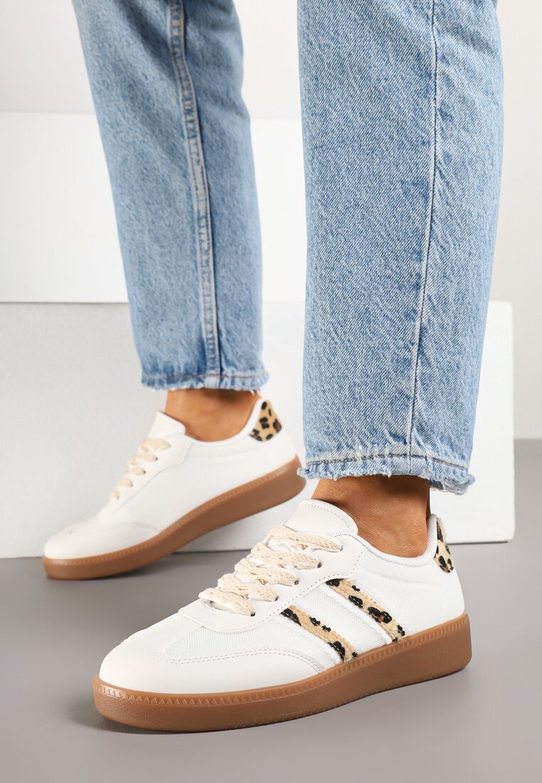 Białe Panterkowe Sneakersy Tenisówki z Przeszyciami Lurivia