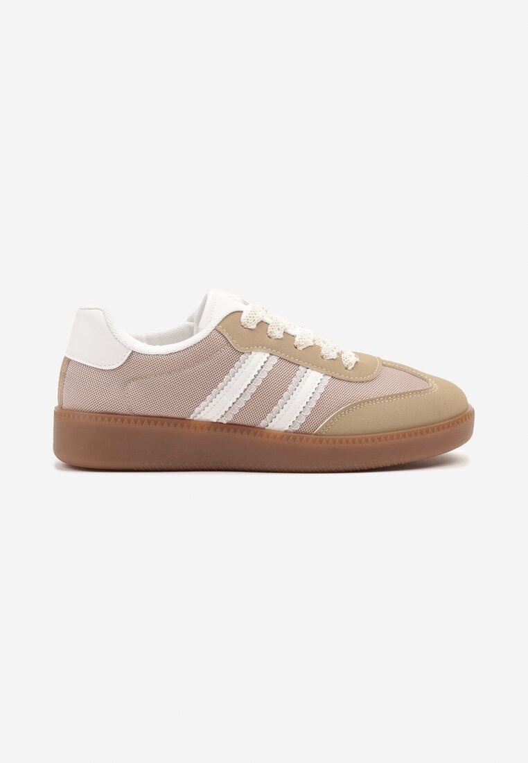 Ciemnobeżowe Sneakersy Tenisówki z Przeszyciami Lurivia