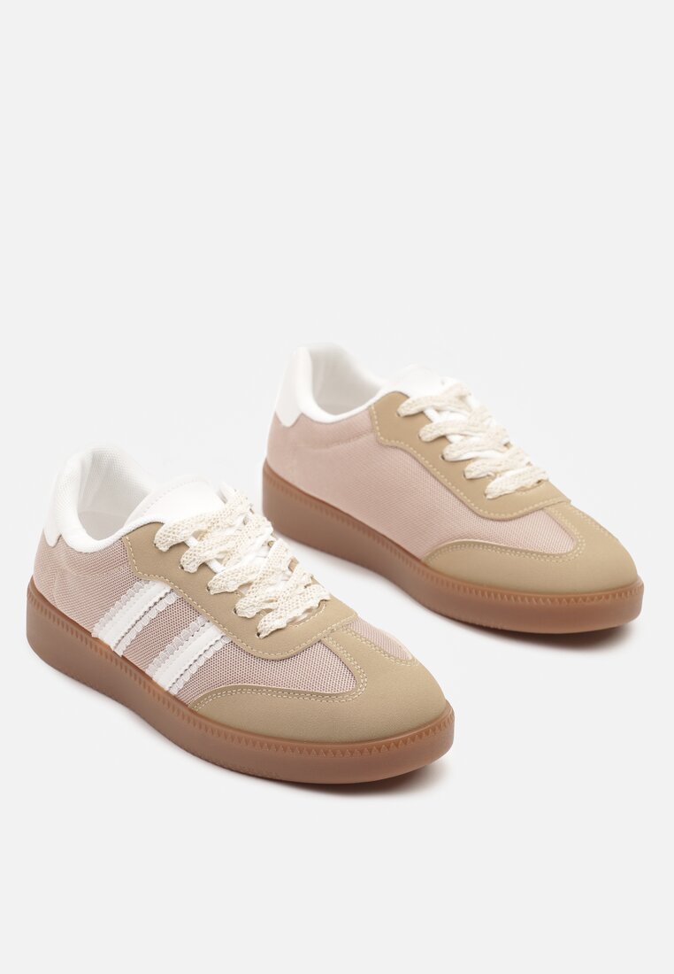 Ciemnobeżowe Sneakersy Tenisówki z Przeszyciami Lurivia