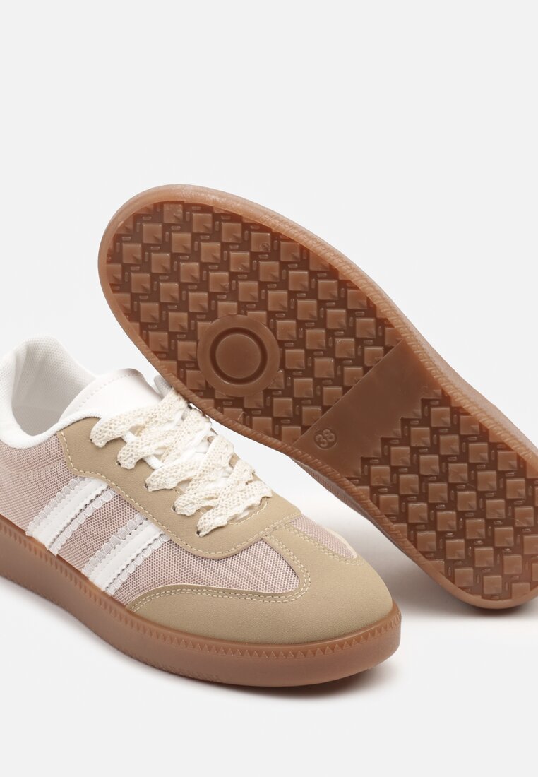 Ciemnobeżowe Sneakersy Tenisówki z Przeszyciami Lurivia
