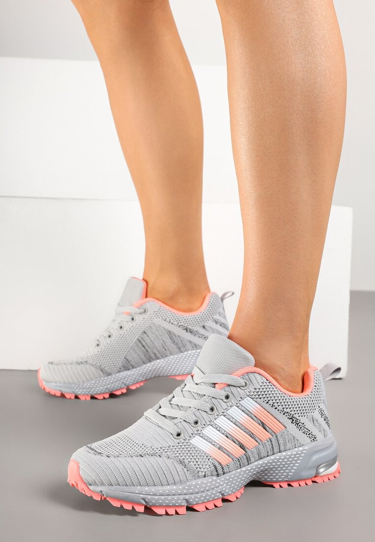 Jasnoszare Buty Sportowe Sznurowe z Paskami na Cholewce Jonevia