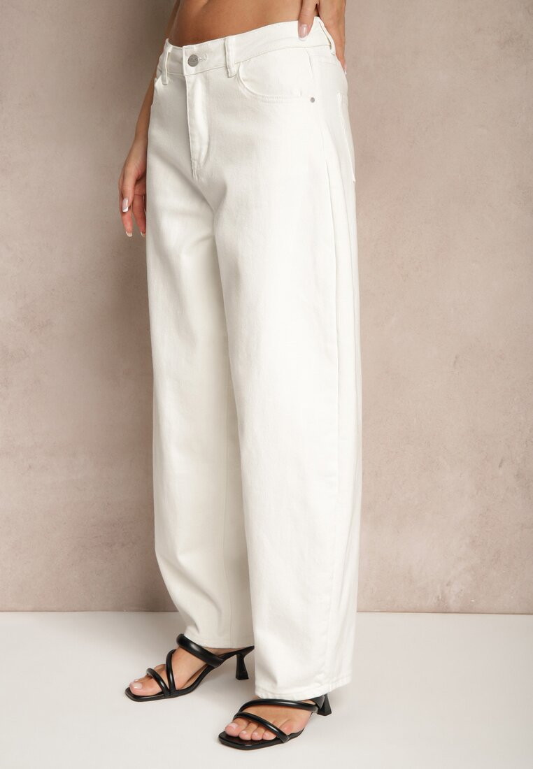 Białe Jeansy Balloon Fit High Waist Amirins