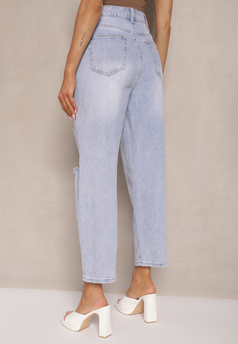 Jasnoniebieskie Jeansy Boyfriend High Waist Zdobione Przetarciami Neniffia