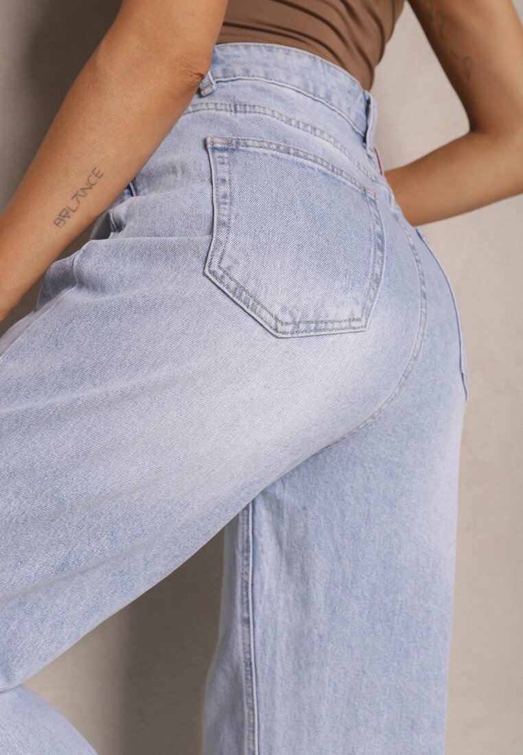 Jasnoniebieskie Jeansy Boyfriend High Waist Zdobione Przetarciami Neniffia