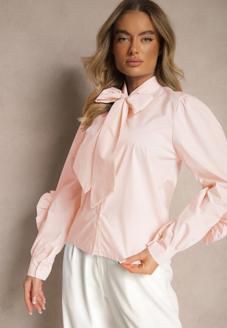 Różowa Koszula z Elegancką Kokardą i Falbanami Zaliressa