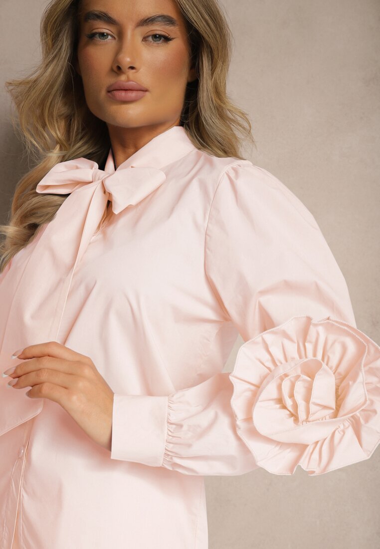 Różowa Koszula z Elegancką Kokardą i Falbanami Zaliressa