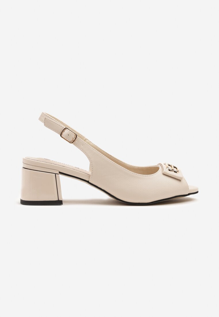 Beżowe Eleganckie Sandały na Obcasie z Noskiem Peep Toe i Odkrytą Piętą Tiredia
